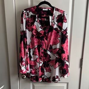 New York & Company Women's Pink Floral Print Long-Sleeve Blouse/Tunic